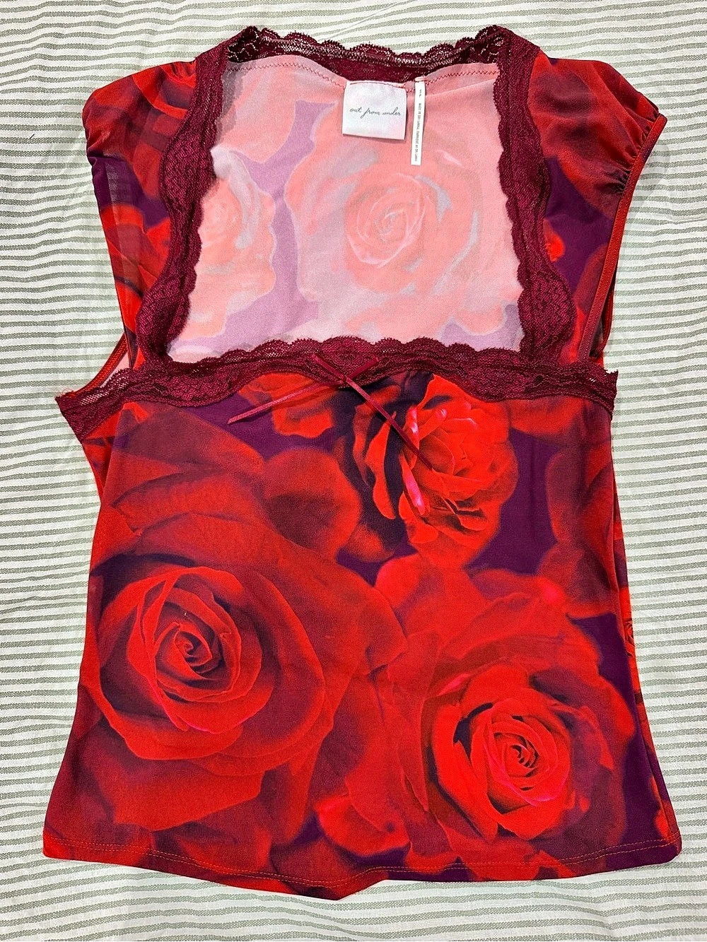 Out From Under Floral Lace Trim Tank Top in Red & Purple